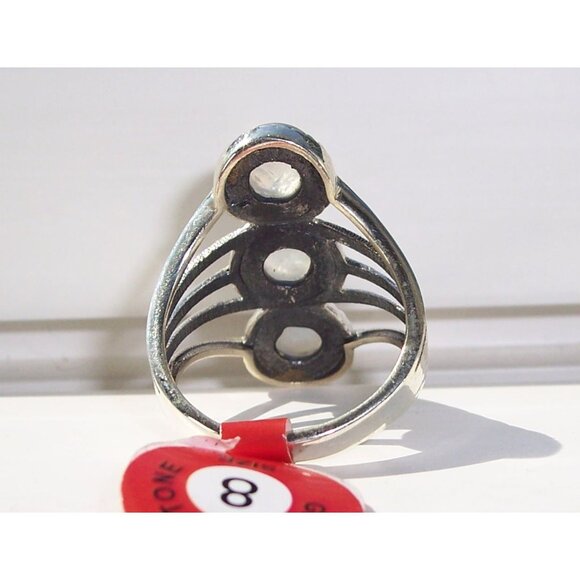 925 STERLING SILVER Genuine Rainbow Moonstone Statement Ring - Picture 9 of 14